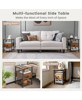 Gymax Nightstand Bedside Sofa End Table w/ Charging Station Open Shelves & Drawer
