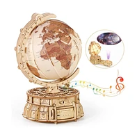 Miebely 3D Wooden Puzzles for Adult Illuminated Globe Music Box,Brown