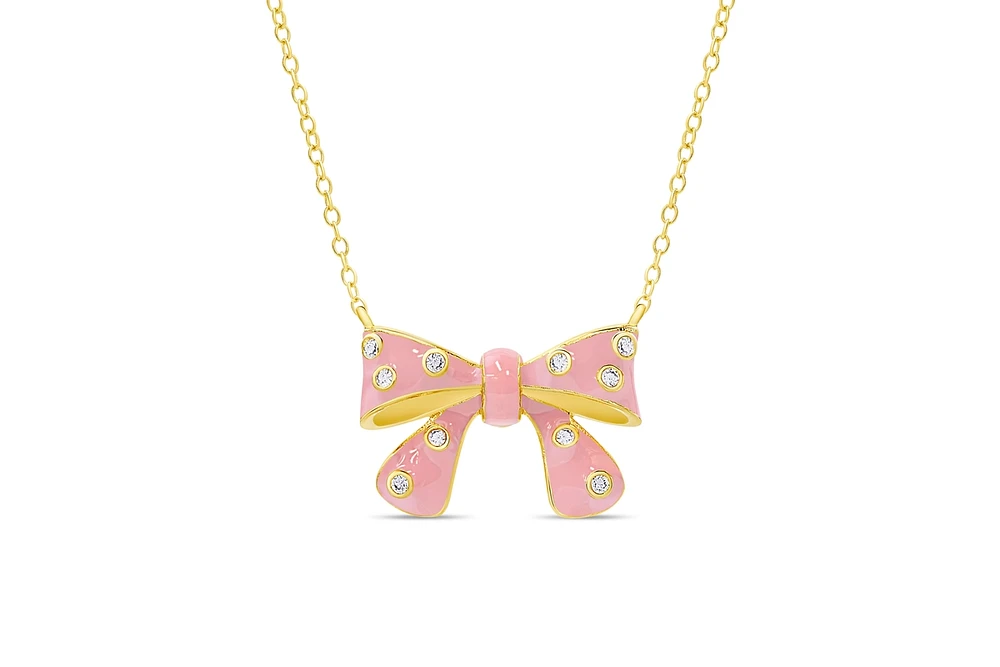 Lily Nily Girls Cz Pink Bow Necklace