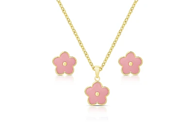 Lily Nily Girls Pink Flower Stud Earrings and Necklace Set