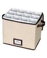 Florida Brands Wine Glass Storage Box with Dividers - Holds 12 Champagne Flute Glasses up to 10" Tall