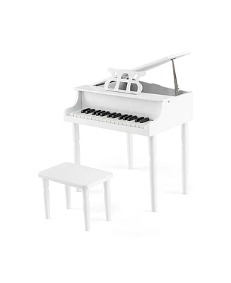 Hongge 30-Key Wood Toy Kids Grand Piano with Bench and Music Rack-White