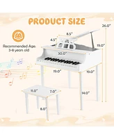 Hongge 30-Key Wood Toy Kids Grand Piano with Bench and Music Rack-White