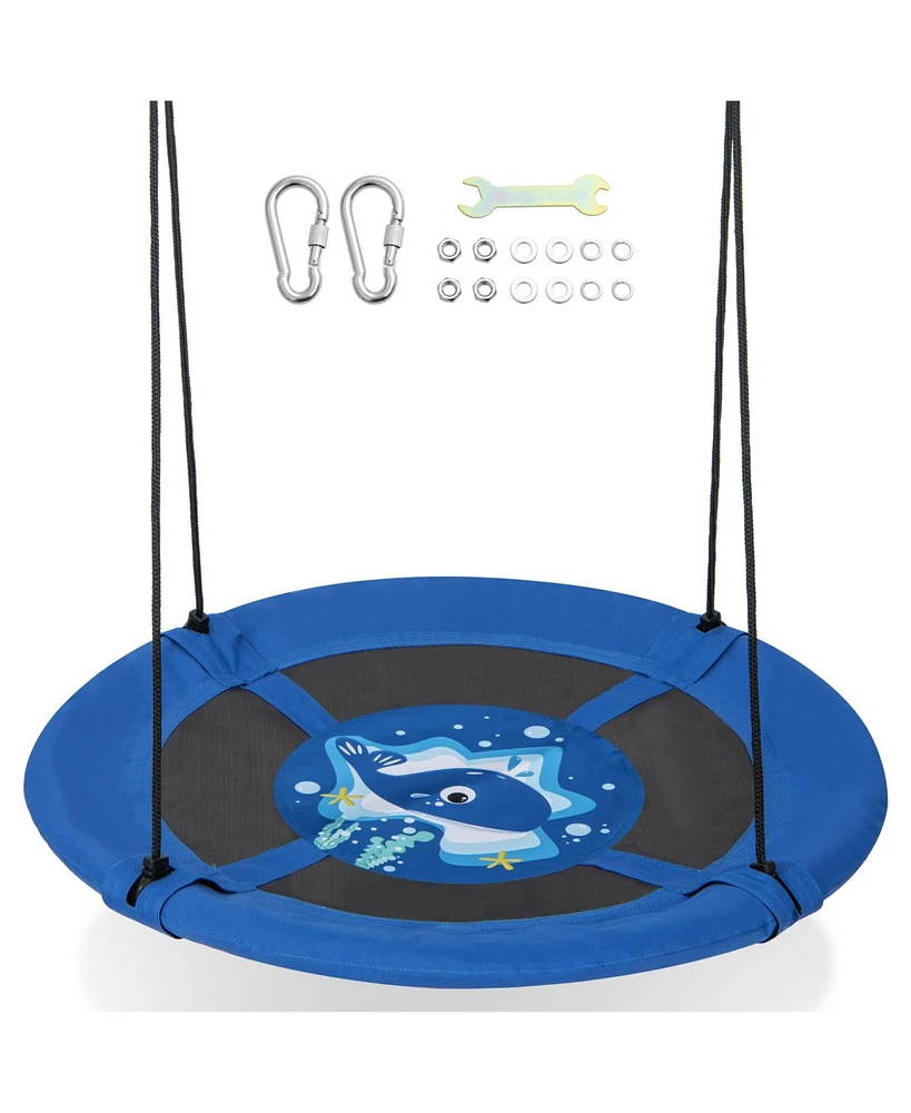 Hongge 40 Inches Saucer Tree Swing with Adjustable Hanging Ropes and 900D Oxford Fabric-Whale