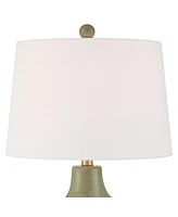 360 Lighting Lyrah 25" High Mid Century Modern Table Lamp Green Glaze Finish Ceramic Single Fabric White Shade Living Room Bedroom Bedside Nightstand