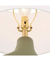 360 Lighting Lyrah 25" High Mid Century Modern Table Lamp Green Glaze Finish Ceramic Single Fabric White Shade Living Room Bedroom Bedside Nightstand