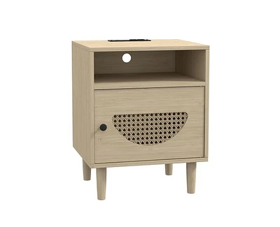 gaomon Boho Rattan Nightstand with Charging Station