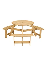 Waterproof Picnic Table with Umbrella Hole and Benches for 6