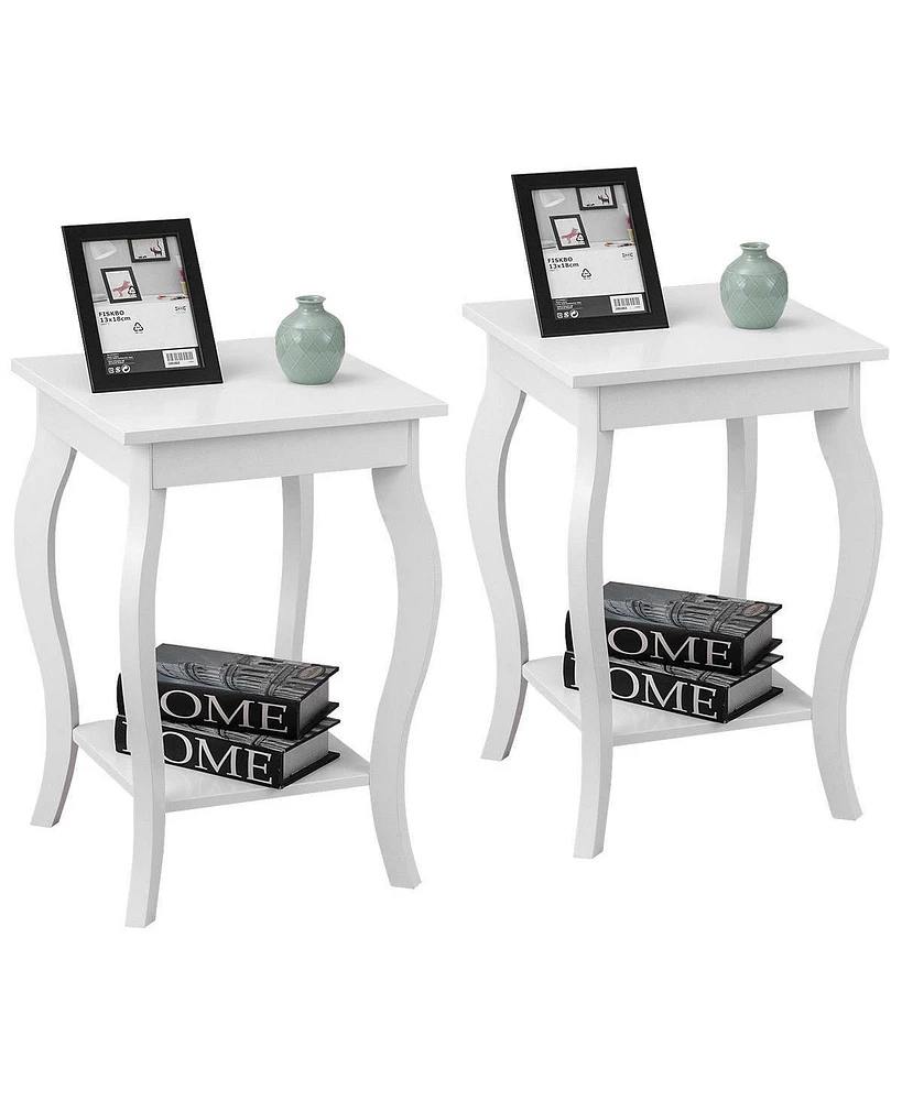 Gymax Set of 2 Accent Side Table Sofa End Table Night stand Coffee Table w/ Shelf White