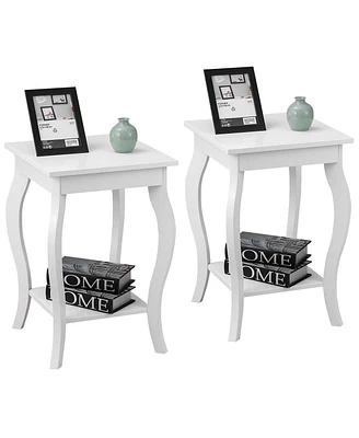 Gymax Set of 2 Accent Side Table Sofa End Table Night stand Coffee Table w/ Shelf White