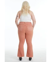 Bayeas Plus Emily High Rise Distressed Flare Pants Salmon