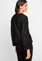 Olsen Women's Long Sleeve Silver & Sequin Tweed Jacket