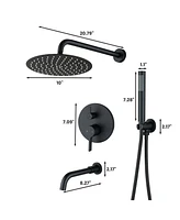 Mondawe Matte Black Three function Pressure Balance Shower Set with 10 in Round Shower Head & Valve