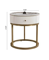 Lovmor 19.68 Inch Modern Nightstand with Drawer, Marble Round End Table with storage, Side Table for Living Room&Bedroom