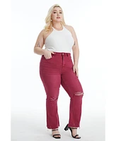 Bayeas Women's Emily High Rise Distressed Flare Pants Wine