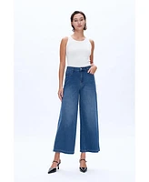 Bayeas Women's High Rise Wide Leg Flare Jeans Bluebell