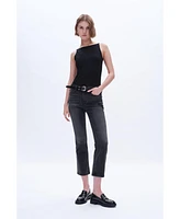 Bayeas Women's Elaine High Rise Crop Flare Jeans Black Ice