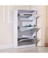Modern Shoe Cabinet with Small Mirror Edge Gap, Mirror Shoe Rack Organizer with 3 Flip Drawers, Shoe Storage Cabinet for Entryway, Living room, Dressi