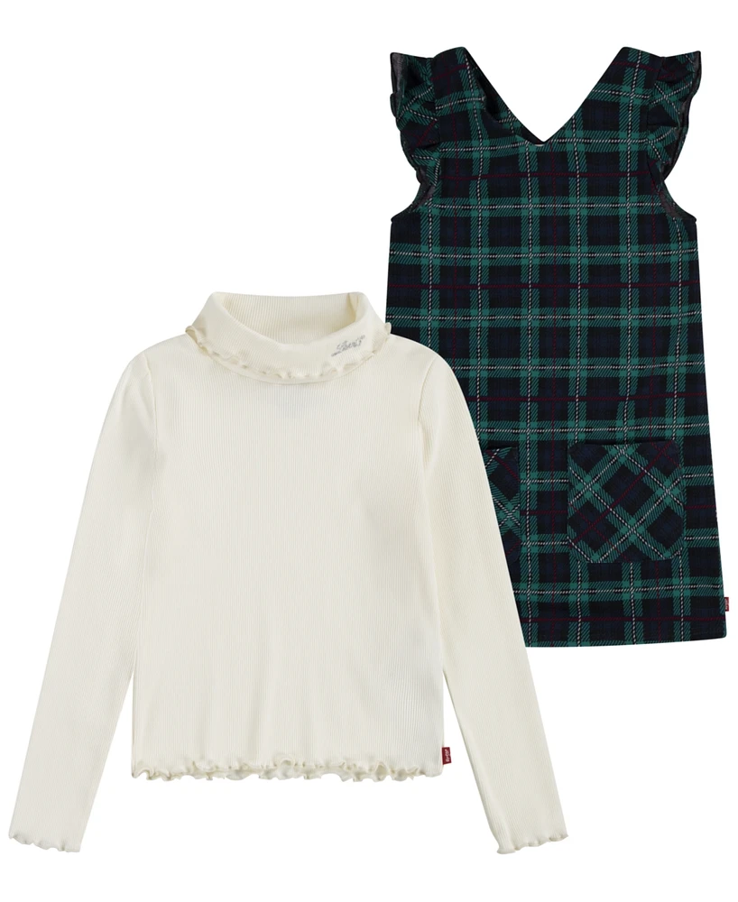 Levi's Little Girls Turtle Neck Top and V-Neck Ruffled Skirtall, 2-Piece Set