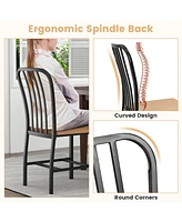 Gymax Dining Chair Set of 4 Armless Spindle Back Kitchen Chairs w/ Ergonomic Seat White & Natural