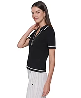 Karl Lagerfeld Paris Petite Polo-Collar Short-Sleeve Sweater