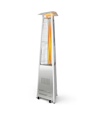 Gymax 42,000 Btu Stainless Steel Pyramid Patio Heater Glass Tube Flame W/ Wheels