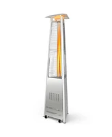 Gymax 42,000 Btu Stainless Steel Pyramid Patio Heater Glass Tube Flame W/ Wheels