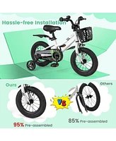 Hongge 12 Inch Kids Bike Children Bicycle with Training Wheels for 3-4 Years Old-White