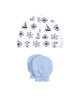 Hudson Baby Baby Boys Cotton Cap and Scratch Mitten Set, Captain, 0-6 Months