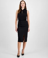 Anne Klein Women's Solid Pull-On Asymmetrical-Slit Midi Skirt