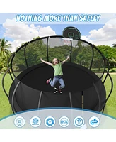 Slickblue 14FT Kids Trampoline with Safety Enclosure, Upgraded ArcPole Design, Basketball Hoop & 10 Ground Stakes