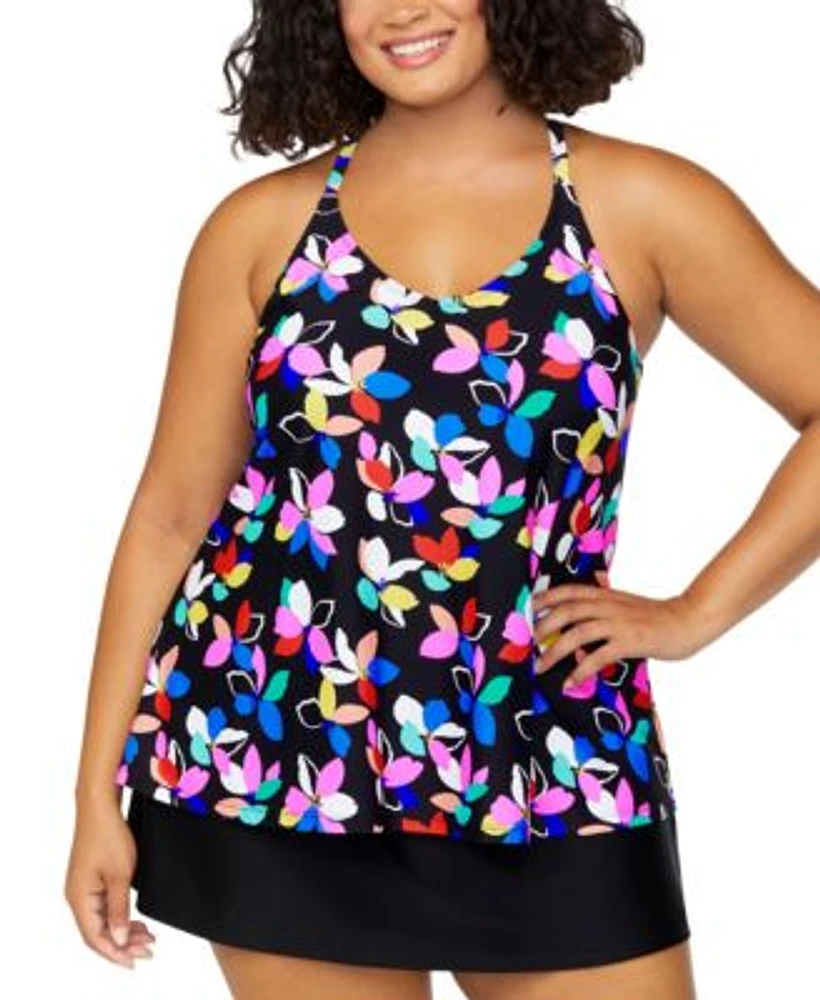 Island Escape Plus Size Printed Racer Back Tankini Plus Size Tummy Control Swim Skirt Exclusively At Macys