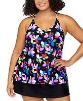 Island Escape Plus Size Printed Racer Back Tankini Plus Size Tummy Control Swim Skirt Exclusively At Macys