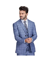 Gino Vitale Men's Slim Fit 3-Piece Light Blue Checked Plaid Suit