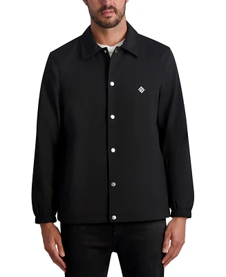 Karl Lagerfeld Paris Men's Slim Fit Textured Snap-Front Logo Jacket