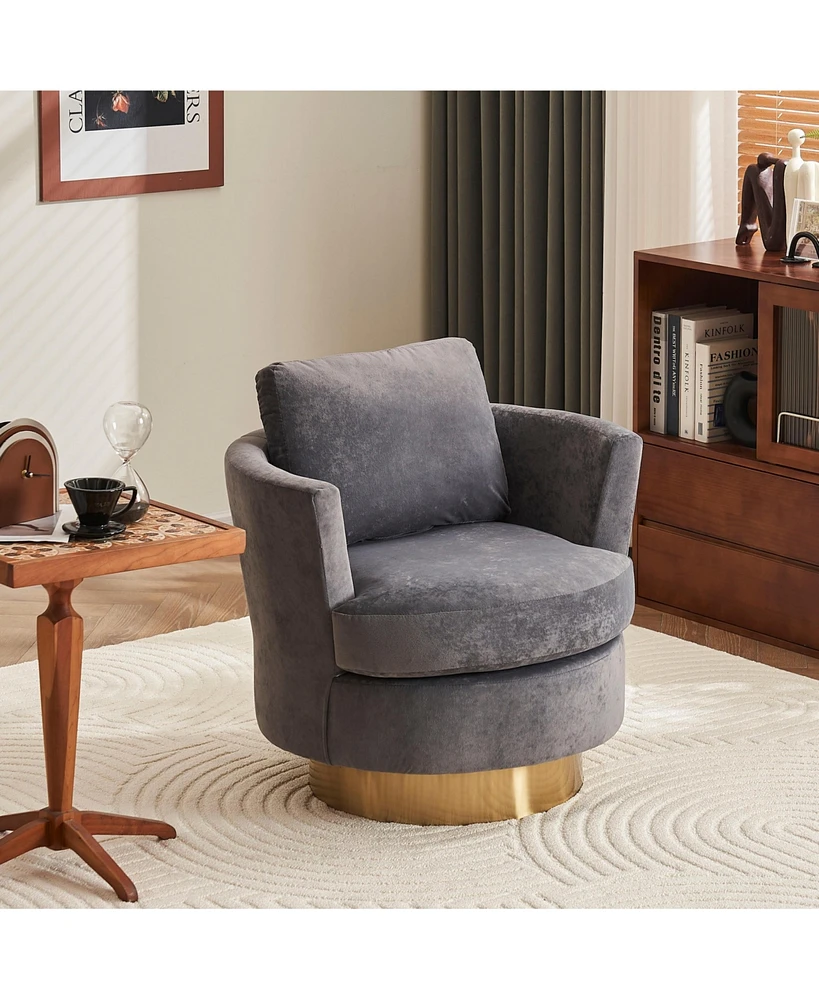 Streamdale Furniture Luxurious Velvet Swivel Barrel Chair with Gold Base