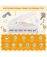 Hongge 37 Keys Kids Piano Keyboard with Stool and Piano Lid-White