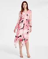 Anne Klein Women's Printed Smocked-Cuff Midi Dress