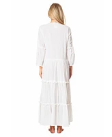 La Moda Clothing Women's White Maxi V-neck Dress