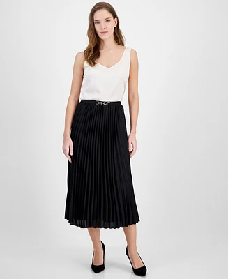 Anne Klein Women's Pleated Pull-On Belted Midi Skirt