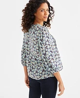 Style & Co Women's Printed Lurex Pintuck Button-Front Blouse, Exclusively at Macy's