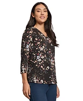 Jones New York Women's Printed Moss Crepe V-Neck Blouse