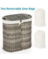 Costway Handwoven Laundry Hamper Laundry Basket w/2 Removable Liner Bags