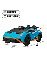 Streamdale Furniture Kids 2.4G Ride-On Blue Sports Car w/ Remote Control, Usb/MP3/Radio, Led Lights