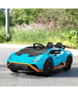 Streamdale Furniture Kids 2.4G Ride-On Blue Sports Car w/ Remote Control, Usb/MP3/Radio, Led Lights