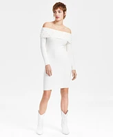 Guess Women's Off-The-Shoulder Embellished Cable-Knit Dress