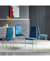 Streamdale Furniture Light blue modern simple style dining chair fabric chrome metal pipe diamond grid pattern restaurant home conference chair set of