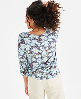 Style & Co Women's Printed 3/4-Sleeve Ruffle Sleeve Top, Exclusively at Macy's