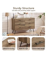 Slickblue 6-Drawer Chest, Rustic Walnut Dresser Tv Stand, Large Storage Tower for Bedroom, Closet & Hallway
