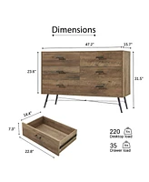 Slickblue 6-Drawer Chest, Rustic Walnut Dresser Tv Stand, Large Storage Tower for Bedroom, Closet & Hallway